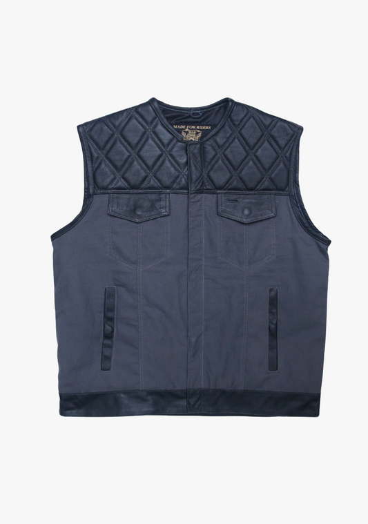 WCL Hybrid Canvas Leather Club Vest w/t Navy Blue Quilted Leather
