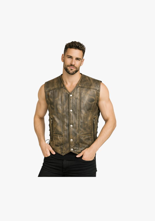 WCL Distressed Brown Ten Pocket Cowhide Leather Vest