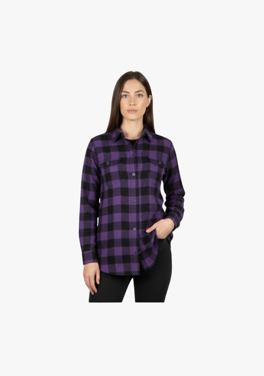 WCL Women's Kevlar Lined Performance Motorcycle Riding Long Sleeve Flannel Shirt W/T CE Level 1 armor - Purple