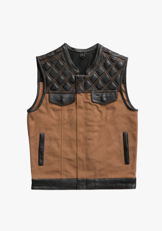 WCL Hybrid Canvas Leather Club Vest w/t Brown Quilted Leather