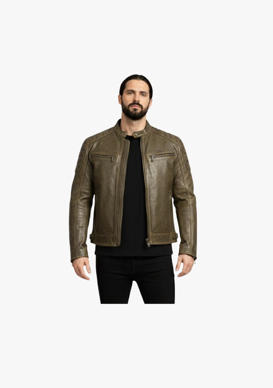 Distressed Brown Padded and Vented Leather Scooter Jacket