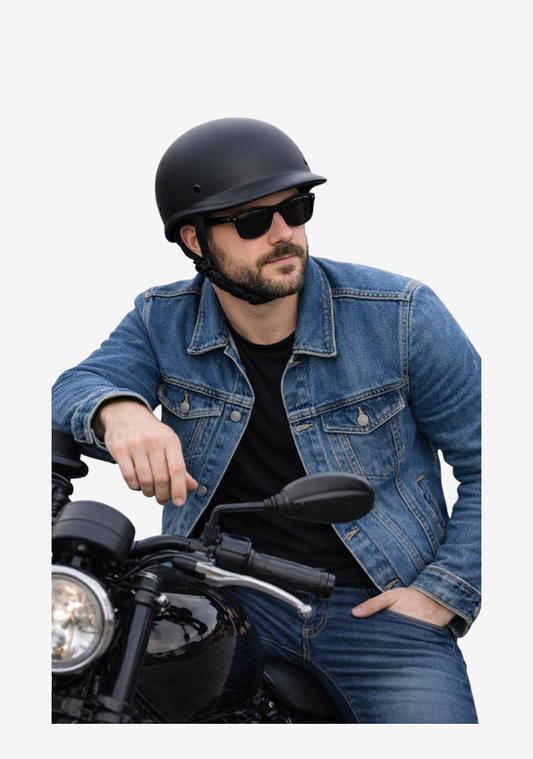 WCL Lightest and Smallest Twister Style Polo Motorcycle Half Helmet - Matte Black