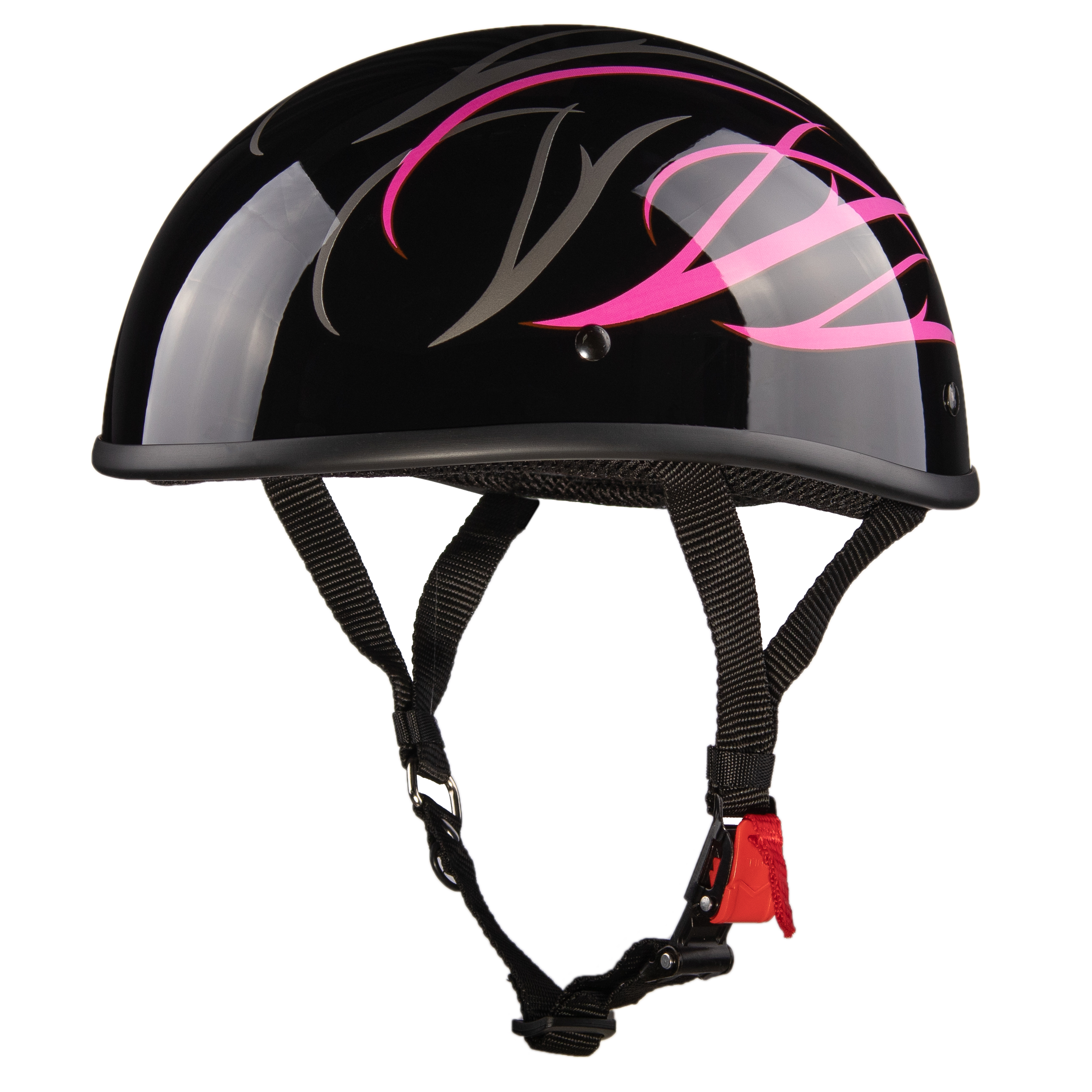 White & Pink Striped Open Face Helmet