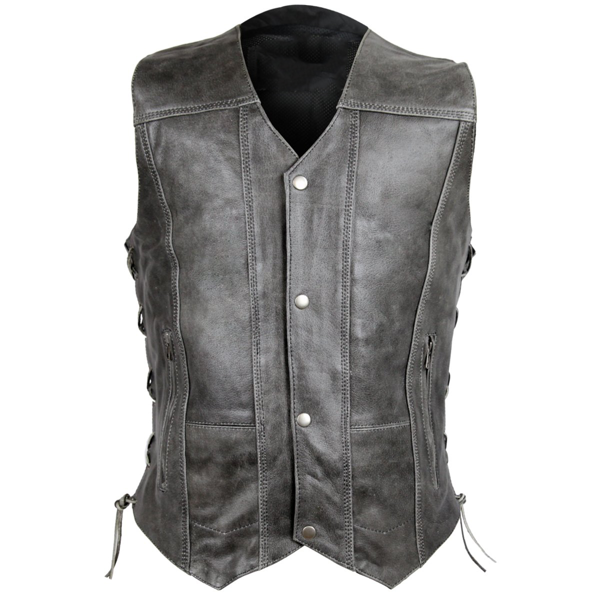 Distressed grey leather shops vest