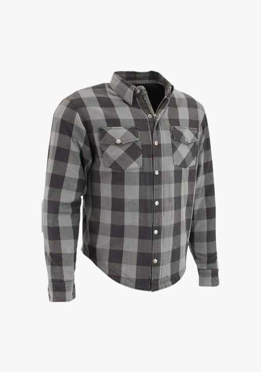 WCL Kevlar Lined Performance Motorcycle Riding Long sleeve Flannel Shirt W/T CE Level 1 armor - Gray
