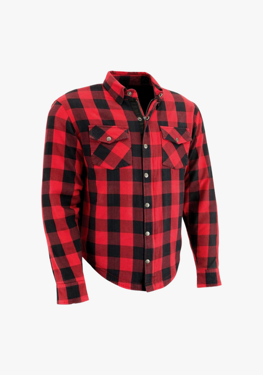 WCL Kevlar Lined Performance Motorcycle Riding Long Sleeve Flannel Shirt W/T CE Level 1 armor - Red