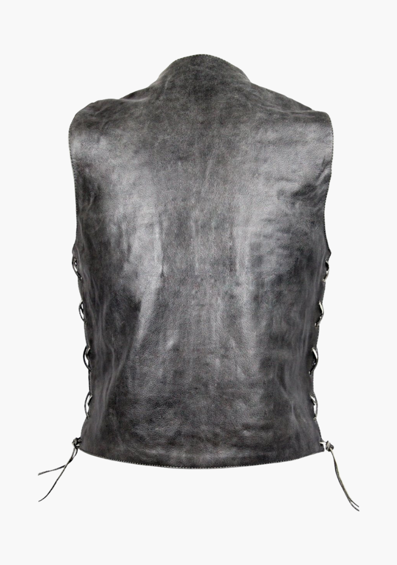WCL Distressed Grey Ten Pocket Cowhide Leather Vest