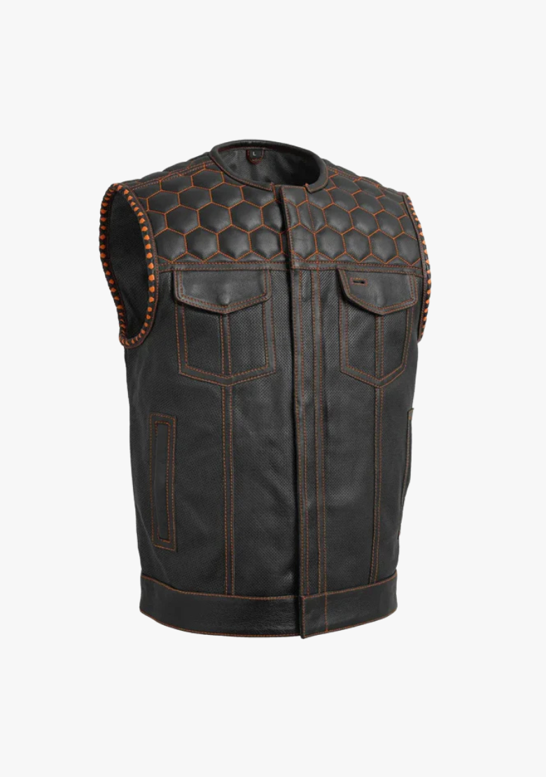 WCL Leather Club Vest w/t Orange Lace and Shoulder Stiching