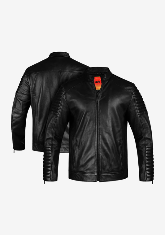 Straight Fashion Leather Jacket with Arm Design