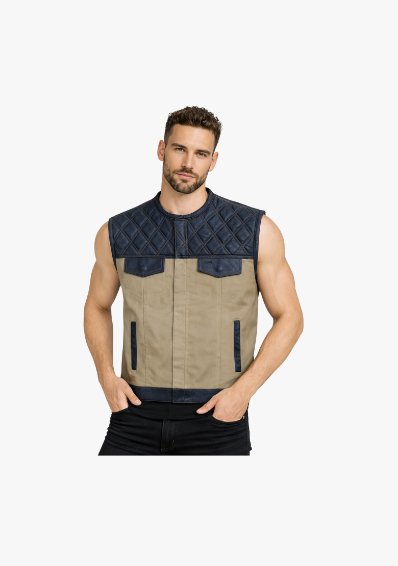WCL Hybrid Canvas Leather Club Vest w/t Beige Canvas