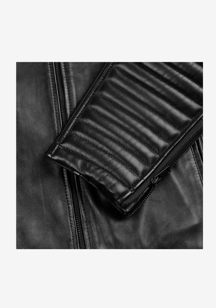 Straight Fashion Leather Jacket with Arm Design