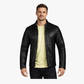 Straight Fashion Leather Jacket with Arm Design