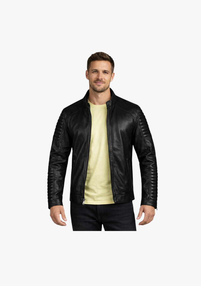 Straight Fashion Leather Jacket with Arm Design