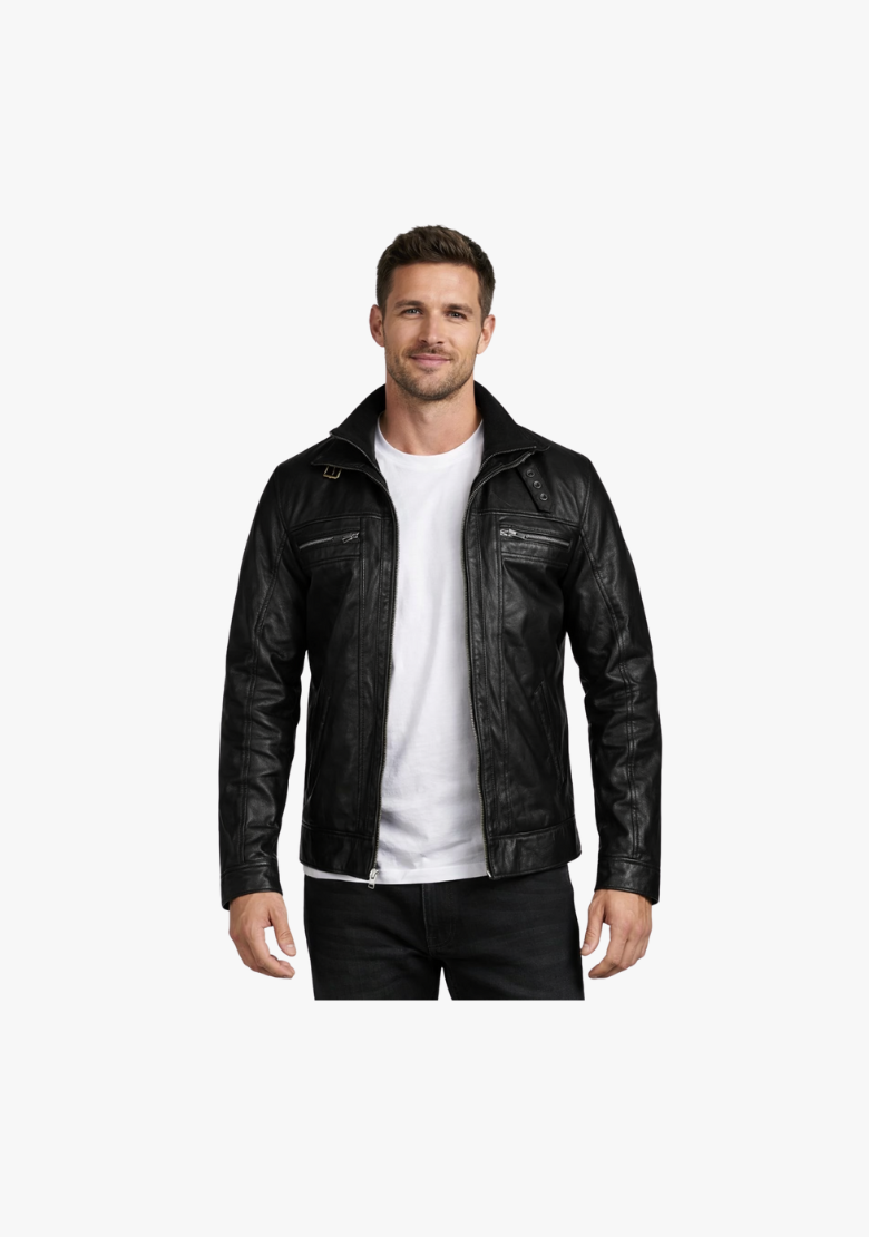 Straight Fashion Leather Jacket with Removable Liner