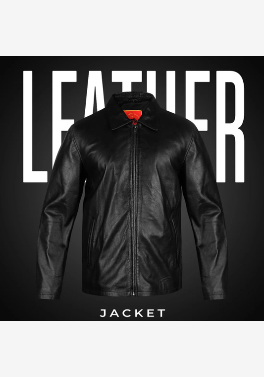 Straight Classic Fashion Leather Jacket with Collar