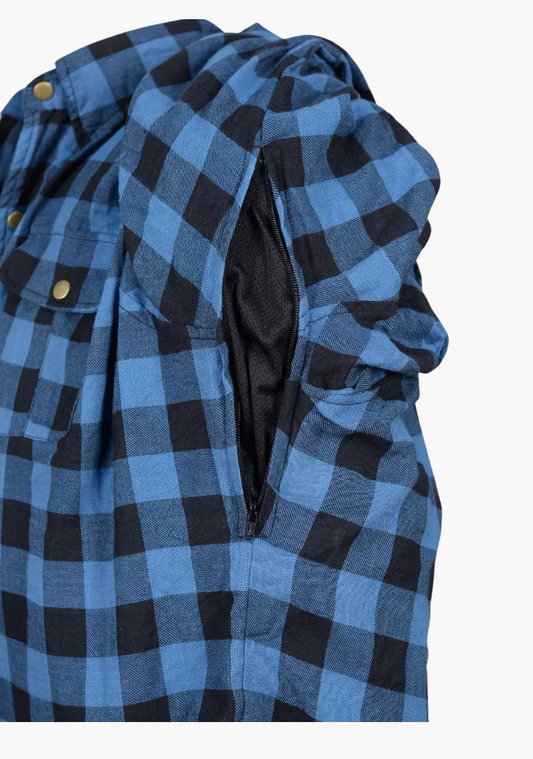 WCL Kevlar Lined Performance Motorcycle Riding Long Sleeve Flannel Shirt W/T CE Level 1 armor - Blue
