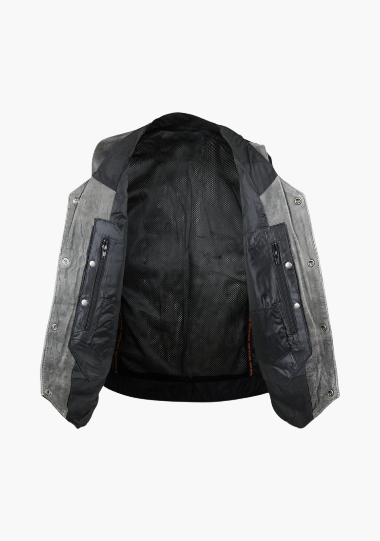 WCL Distressed Grey Ten Pocket Cowhide Leather Vest