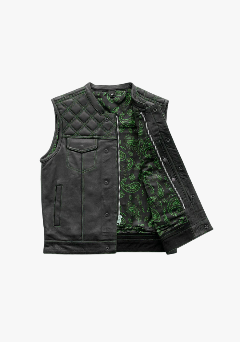 WCL Leather Club Vest w/t Green Lace