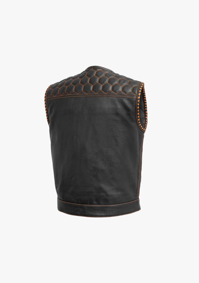 WCL Leather Club Vest w/t Orange Lace and Shoulder Stiching
