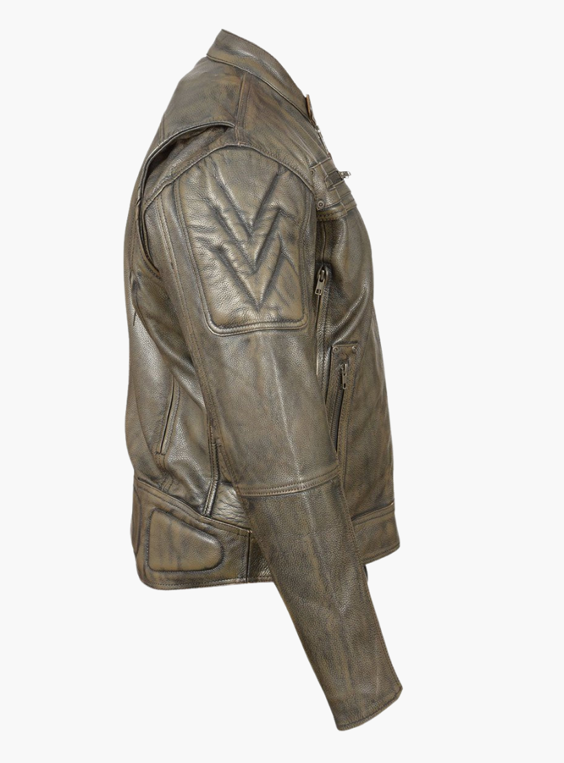 Distressed Brown Padded and Vented Leather Scooter Jacket