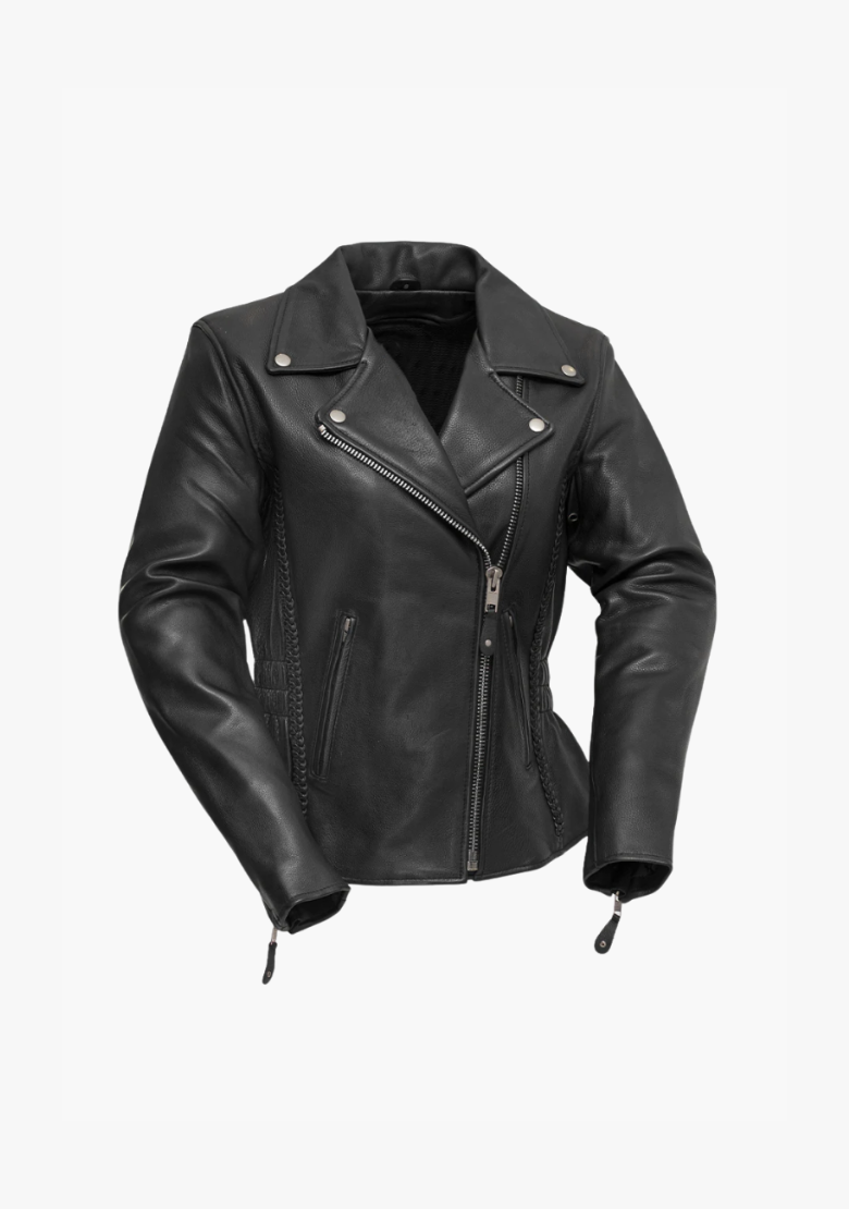 WCL LADIES PREMIUM COWHIDE BRAID AND STUD MOTORCYCLE LEATHER JACKET