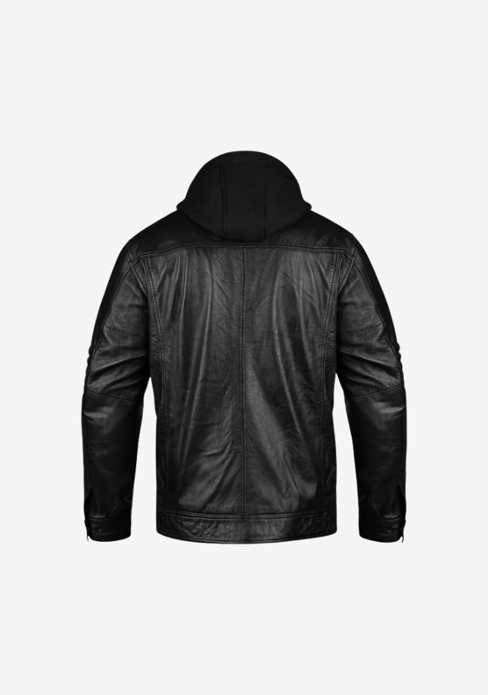 Straight Fashion Leather Jacket with Removable Hood