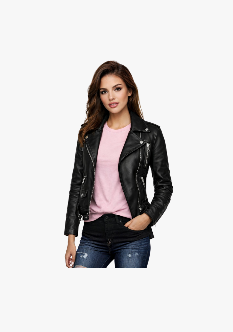 Classic Women's Biker Style Fashion Leather Jacket