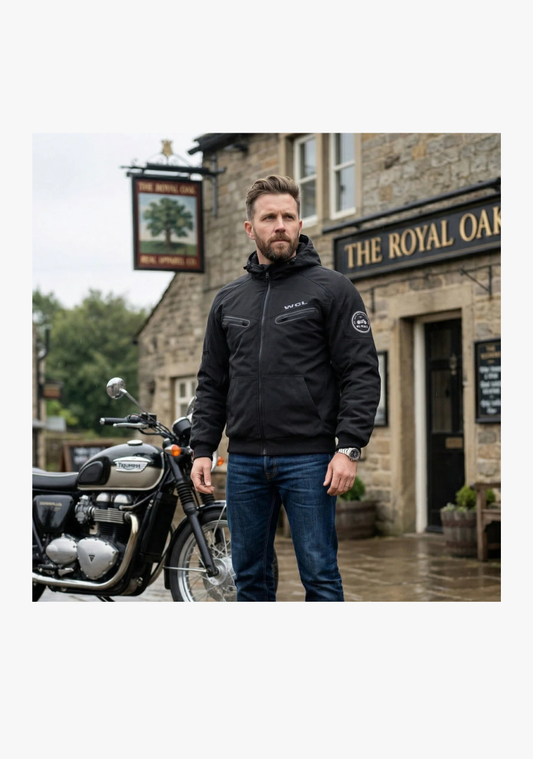 Softshell Cordura Armored Motorcycle Waterproof Hoodie w/t CE Level 1 armor - Black