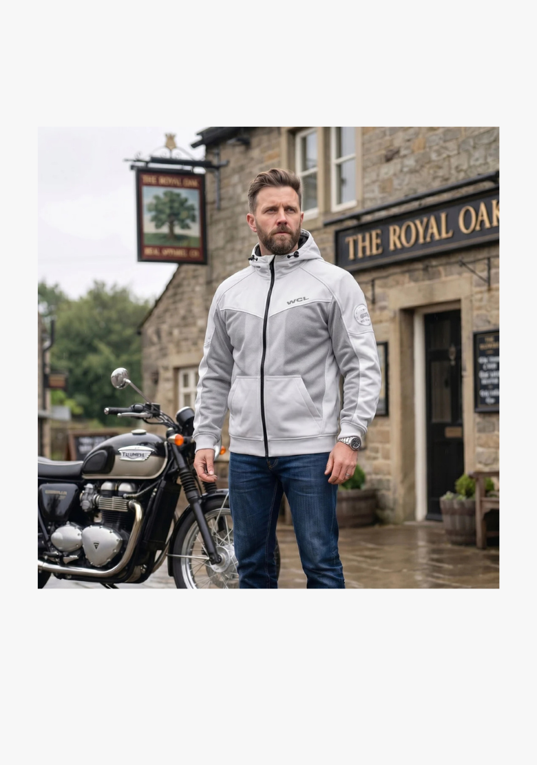 Softshell Cordura Armored Motorcycle Mesh Hoodie w/t CE Level 1 armor - White