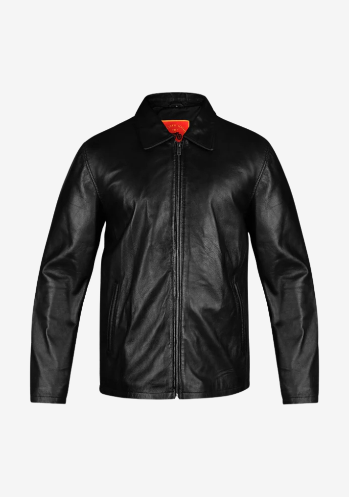 Straight Classic Fashion Leather Jacket with Collar