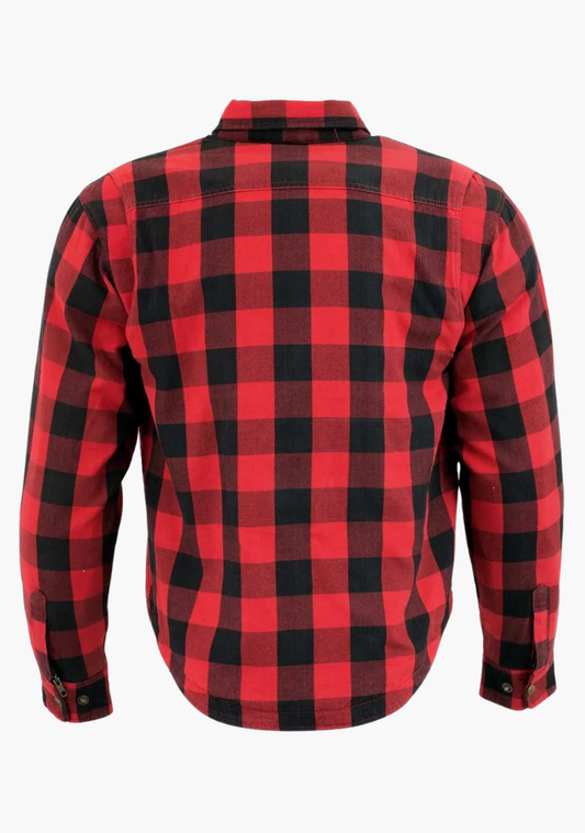 WCL Kevlar Lined Performance Motorcycle Riding Long Sleeve Flannel Shirt W/T CE Level 1 armor - Red