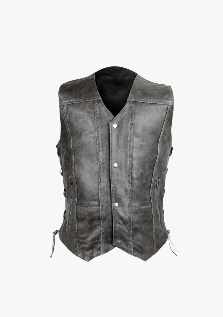 WCL Distressed Grey Ten Pocket Cowhide Leather Vest