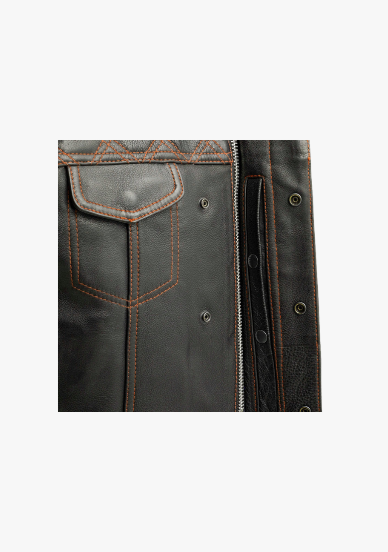 WCL Leather Club Vest w/t Orange Lace and Shoulder Stiching