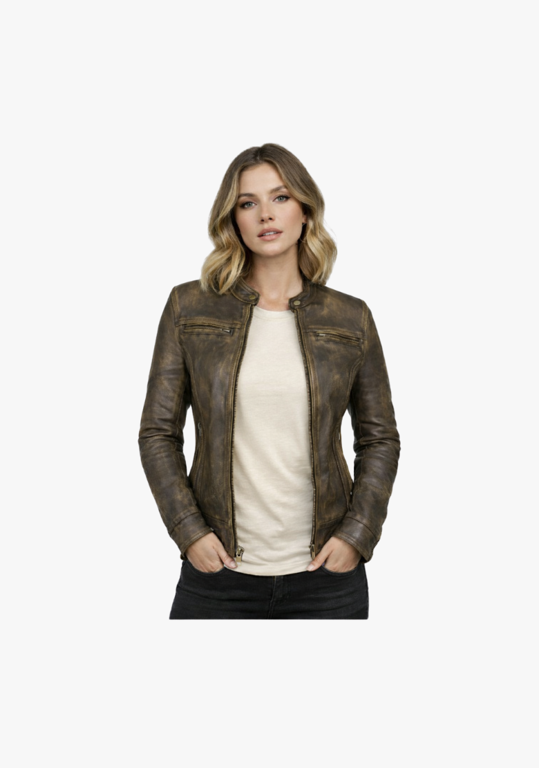 WCL Ladies Distressed Brown Vented Scooter Jacket