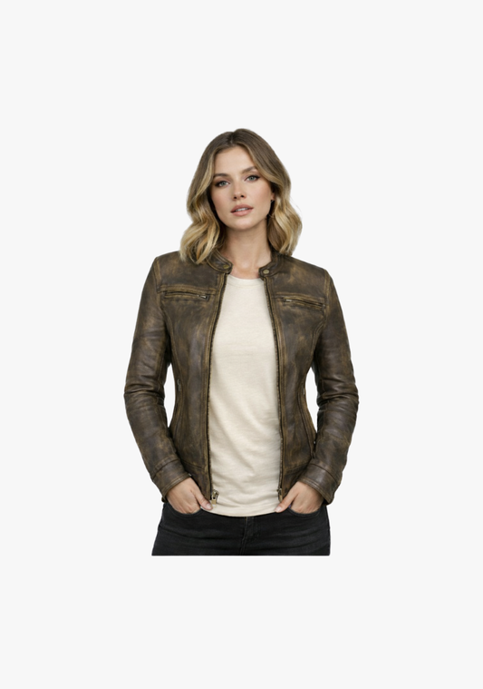 WCL Ladies Distressed Brown Vented Scooter Jacket