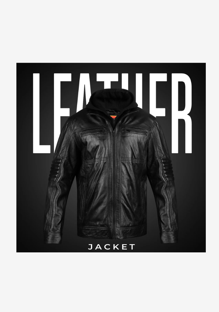 Straight Fashion Leather Jacket with Removable Hood