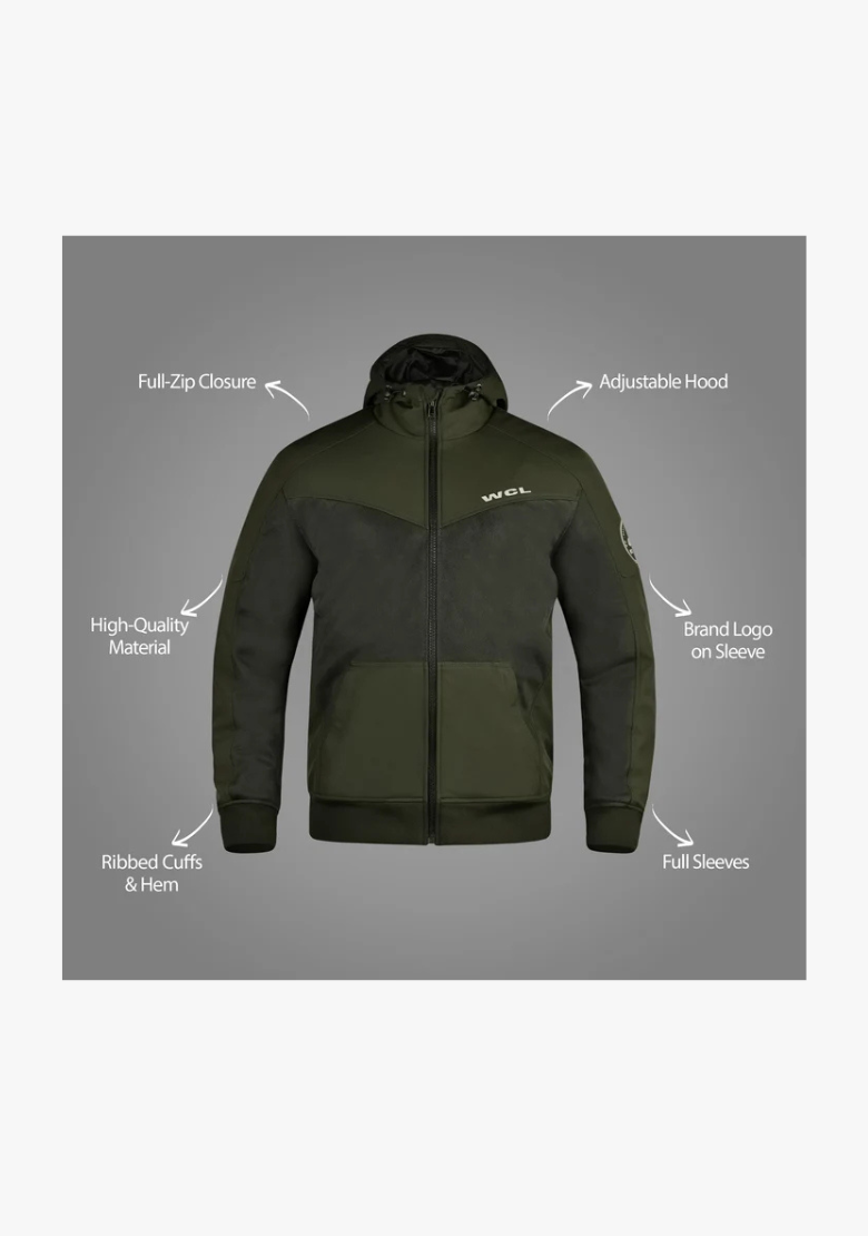Softshell Cordura Armored Motorcycle Mesh Hoodie w/t CE Level 1 armor - Green