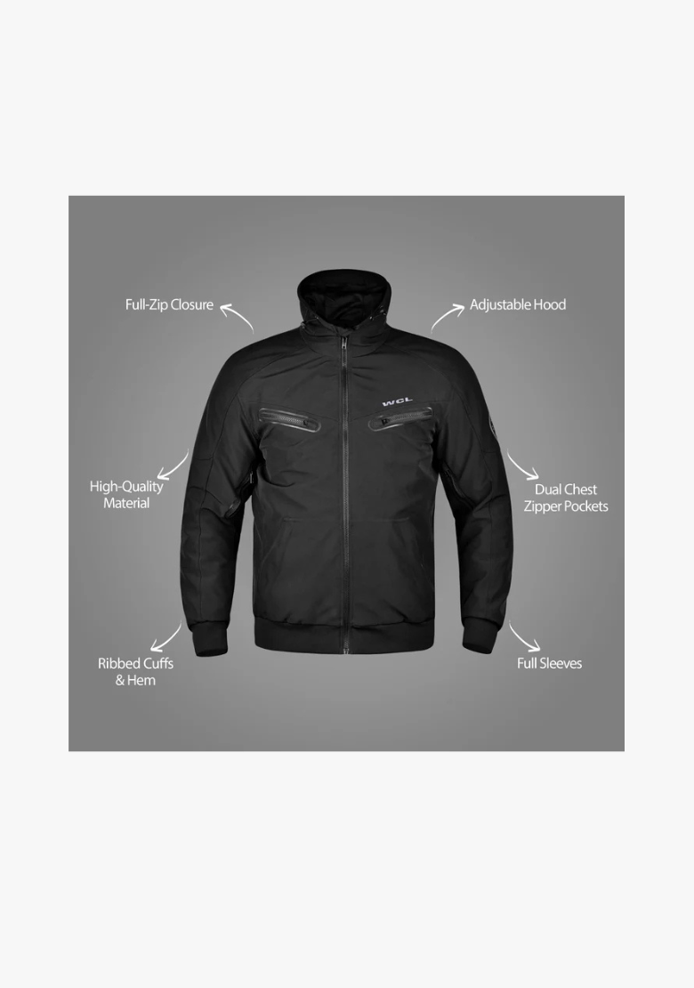 Softshell Cordura Armored Motorcycle Waterproof Hoodie w/t CE Level 1 armor - Black