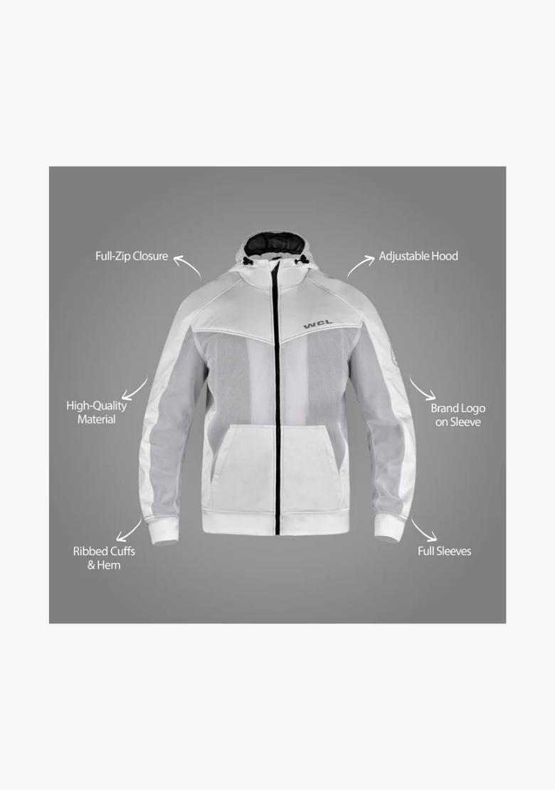 Softshell Cordura Armored Motorcycle Mesh Hoodie w/t CE Level 1 armor - White