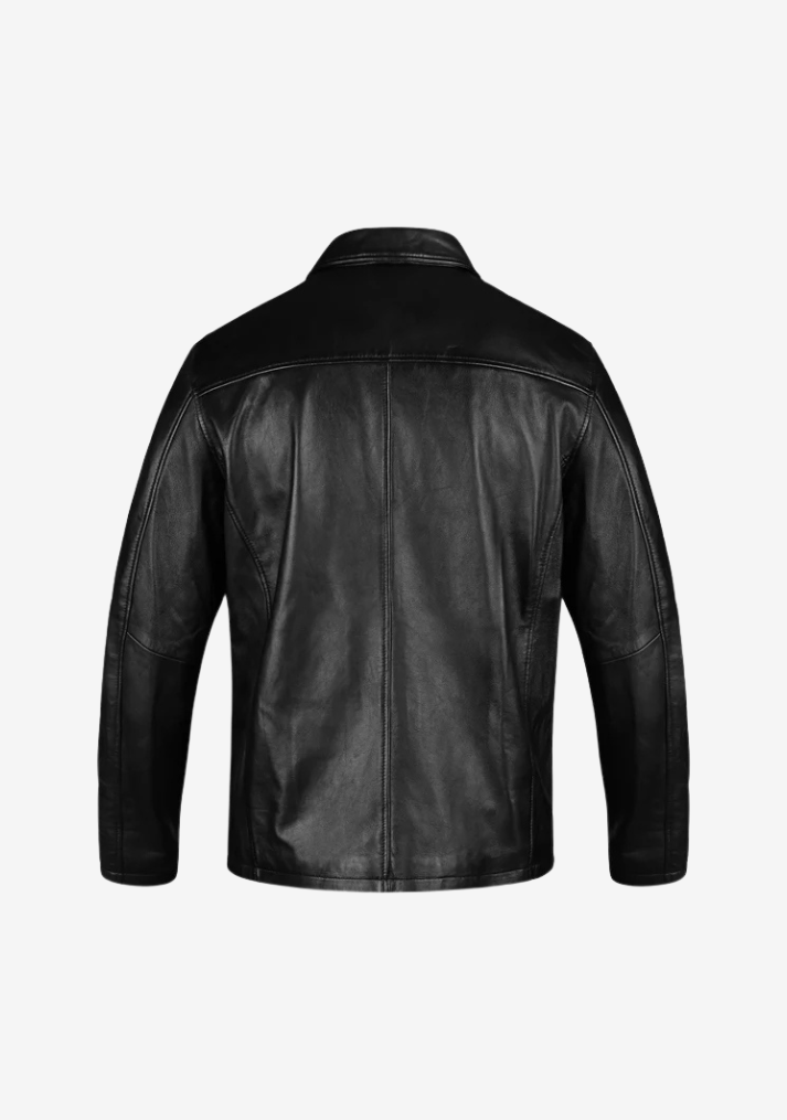 Straight Classic Fashion Leather Jacket with Collar