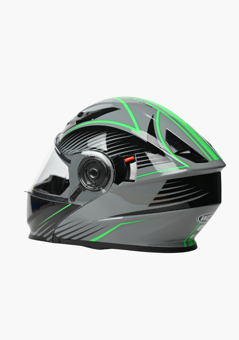 Flip Up Full Face Modular Motorcycle Helmet with Double Lens Visor – Green Black