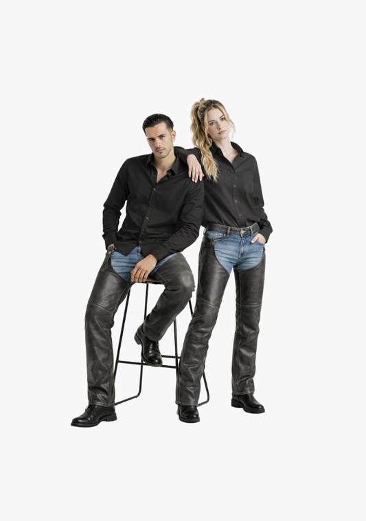 WCL Gray Distressed BIKER LEATHER CHAPS