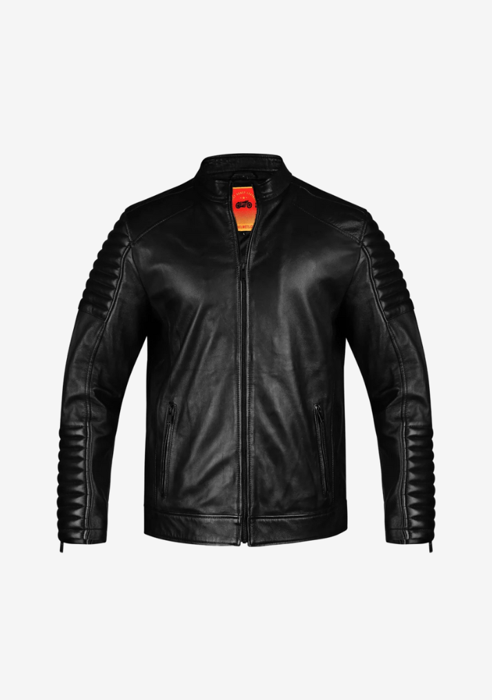 Straight Fashion Leather Jacket with Arm Design