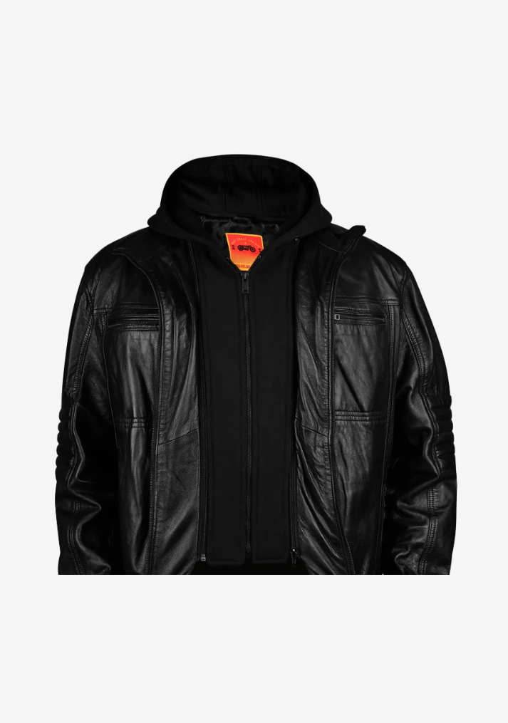 Straight Fashion Leather Jacket with Removable Hood