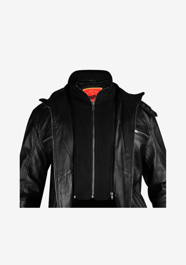 Straight Fashion Leather Jacket with Removable Liner