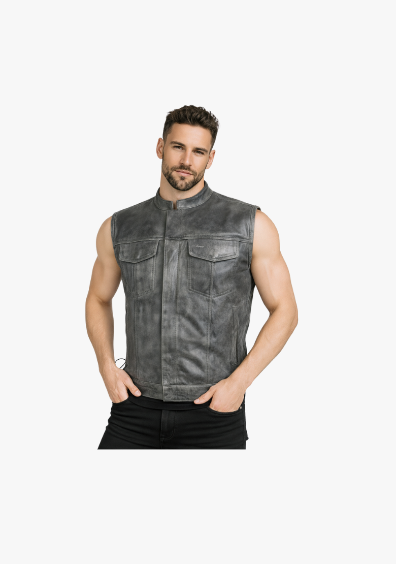 WCL Distressed Grey Style Club Leather Vest