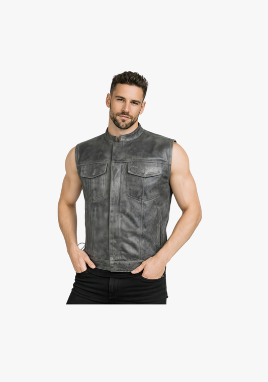 WCL Distressed Grey Style Club Leather Vest