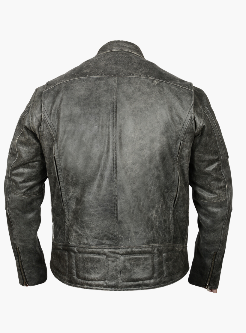 distressed motorcycle helmets Distressed Gray Padded & Vented Leather Scooter Jacket