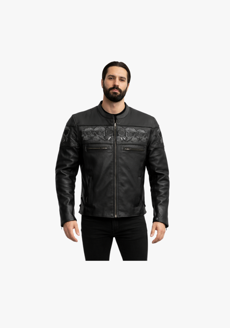 Reflective Skull Premium Cowhide Leather Motorcycle Jacket