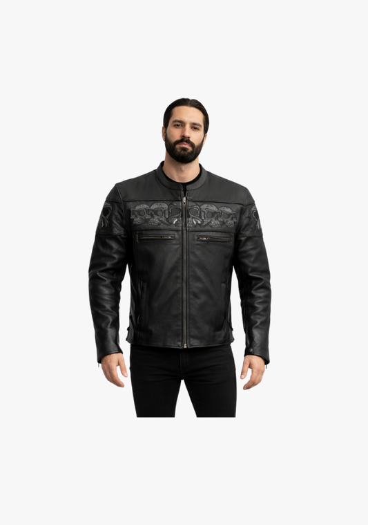 Reflective Skull Premium Cowhide Leather Motorcycle Jacket